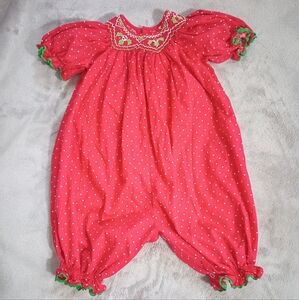 Girl's Mom & Me Smocked Dotted Bubble Onesie 12 M Holiday Colors